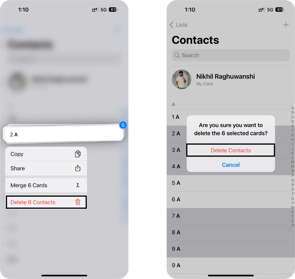 delete multiple contacts on iphone