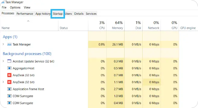 Disable Startup Apps using Task Manager in windows 11