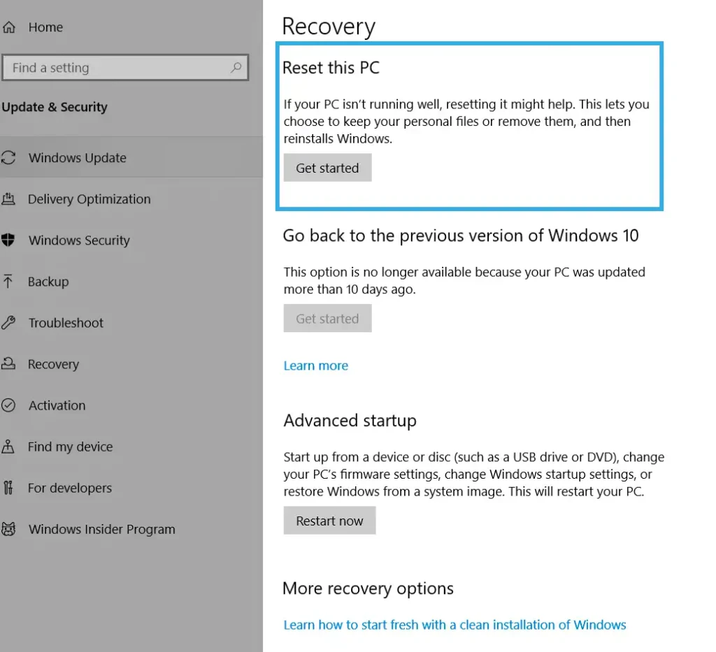 How to Factory Reset Windows 10